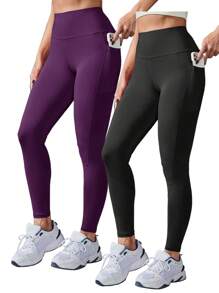 SHEIN Sport Studio Women Solid Color Daily Casual Sports Leggings