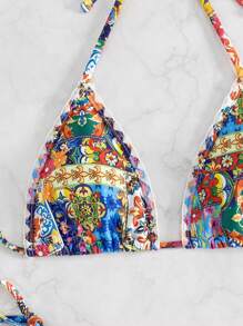 SHEIN Swim Women Fashionable Summer Beach Holiday Style Halter Neck Bikini Set - Multicolor - View 4