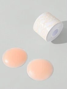 1 Roll Lace Breast Petals For Lift And 1 Pair Silicone Anti-Protrusion Nipple Covers (Round)