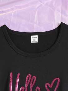 SHEIN Tween Girls' Round Neck Short Sleeve T-Shirt With Letter Print For Summer