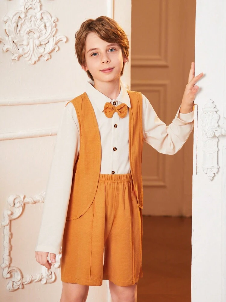 Tween Boy Fashionable Solid Color Gentleman Clothes