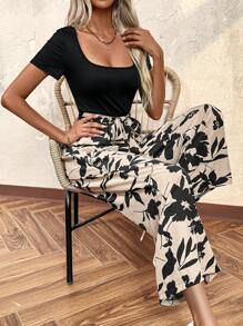 EMERY ROSE Square Neck Self-Tie Summer Casual Jumpsuit - Black - View 3