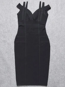 New Arrival Classic Style Women's Sexy Black Bandage Dress With Double Straps, Elegant Evening Party Gown