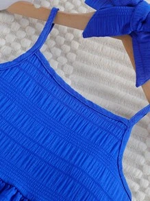 SHEIN Young Girls' Summer Solid Color Double-Layer Ruffle Hem Tank Top And Shorts Set With Hairband, Cute 2pcs/Set