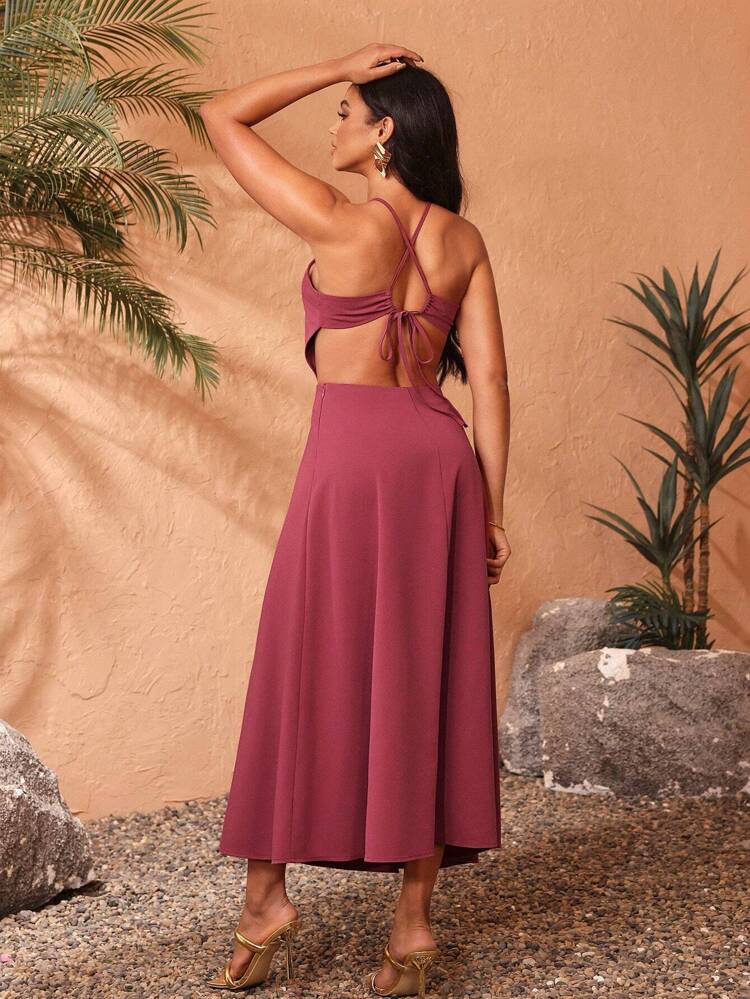 Designer Cut-Out Cross Tie-Up Dress, Sundress Summer Elegant Dress, Sundress Holiday, Party Outfit, Birthday Outfits, Festival, Wedding, Prom Dress