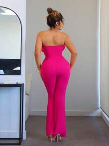 SHEIN SXY Women's Hot Pink Ruffled Floral Jumpsuit,Summer Elegant Seksi Chic Party Night, Office Siren,Prom Graduation Birthday Formal Event Outfit,Chic - Hot Pink - View 2