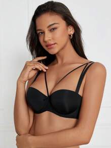 Bow Detail Underwire Push Up Bra - Black - View 7