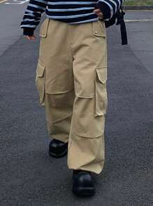 DAZY 男士全季實色休閒長褲，帶口袋 - 卡其色 - 查看 1