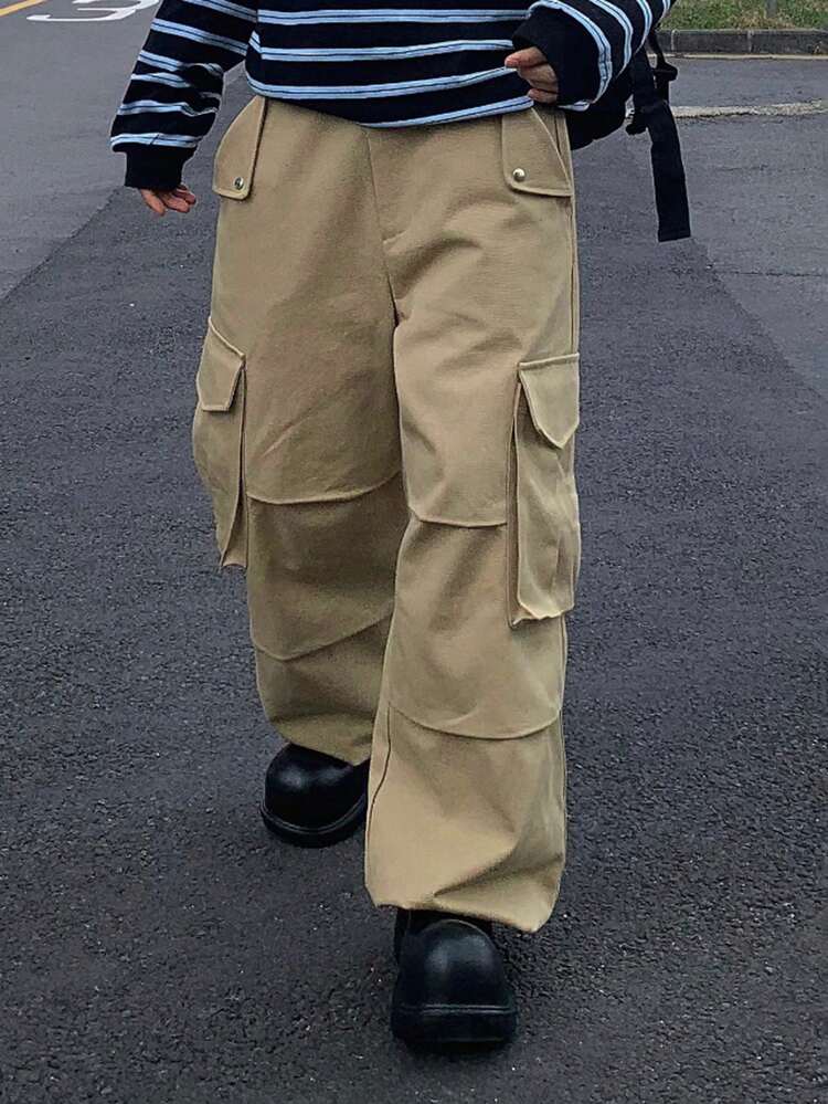 Men All Seasons Solid Color Casual Pants With Pockets