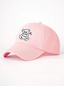 SHEIN 1 gorra de béisbol impresa con un oso enojado y rayos, unisex - Rosa - Ver 2