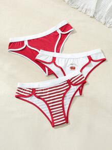 SHEIN Của phụ nữ Sọc In Anh đào Tam giác Quần lót không đường may , Đóng gói Của 3 - Nhiều màu - Xem 4
