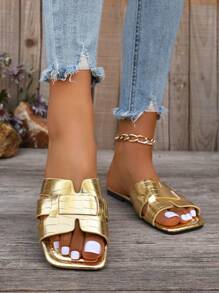 New Spring Summer H Slippers For Women In Roman Style, Comfortable Flat ...