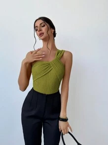 Aloruh Wedding Season Party Elegant Vacation Jacquard Slimming One Shoulder Bodysuit With Twisted Front