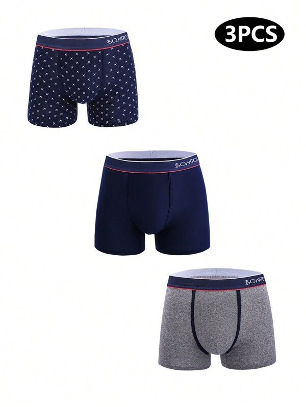 3 قطع/عبوة سراويل داخلية رجالية (طباعة غير متناظرة عشوائية) مريحة بطباعة الأحرف