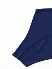 女款素色斜肩不對稱高開衩時尚優雅長洋裝 - 寶藍色 - 查看 3