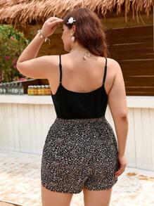 Dreamara Rompers de talla grande para mujer con estampado de leopardo y tirantes empalmados para el verano