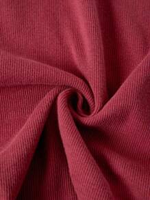 SHEIN EZwear 夏季复古纯色弧形下摆褶皱背心 - 鏽棕色 - 查看 4