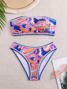SHEIN Swim Summer Beach Women's Random Paisley Print Bikini Swimwear Set - Multicolor - View 5