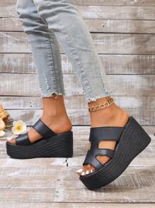 Women's Fashionable High-Top Platform Roman Sandals With Woven Straps