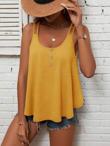 SHEIN LUNE Chi tiết nút giải trí nghỉ hè lỏng lẻo Áo ba lỗ - Màu vàng - Xem 5