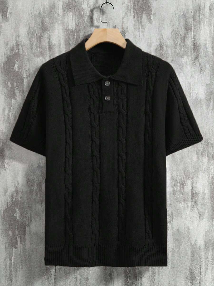 Manfinity Homme Men Spring/Summer Casual Solid Color Short Sleeve Knitwear - Black - View 1