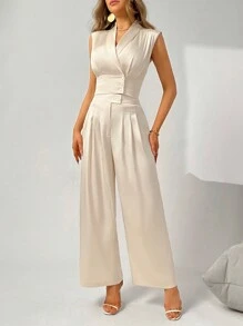 Firerie Ensemble Deux Pièces Pour Femme : Haut Sans Manches À Col Châle Boutonné À L'avant Et Pantalon - Nude - Voir 6