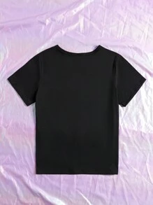 SHEIN Tween Girls' Round Neck Short Sleeve T-Shirt With Letter Print For Summer