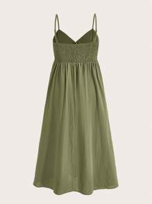 SHEIN EZwear 休閒度假編織夏季寬鬆鬆身背心裙 - 軍綠色 - 查看 2