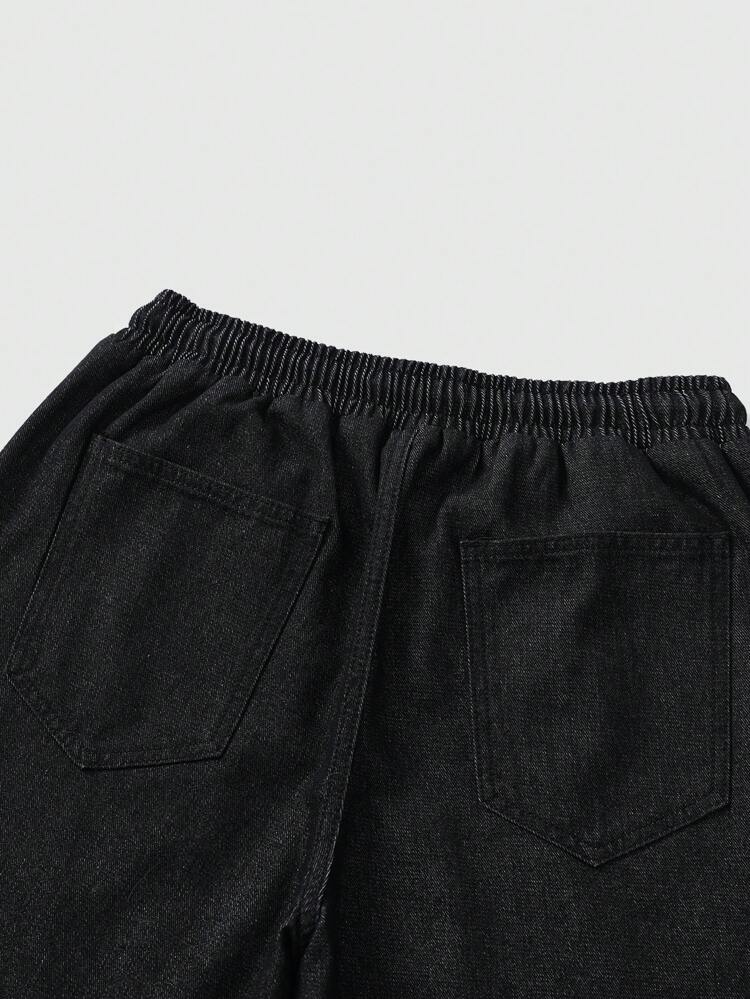 Men Slogan Printed Denim Shorts, Suitable For Everyday Wear In Spring And Summer