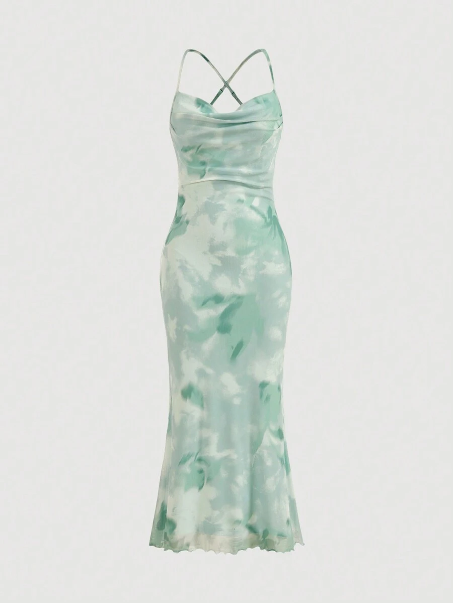 Aloruh Women Elegant Printed Spaghetti Strap Long Dress For Commute,Pastel Dresses For Women