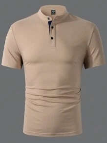 Manfinity Homme Men Solid Color Button-Front Short Sleeve Polo Shirt For Summer
