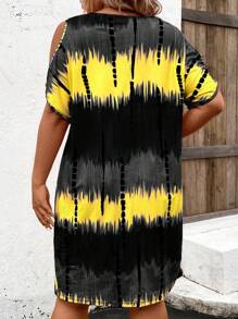 SHEIN Sukienka z odkrytymi ramionami w dużym rozmiarze, w stylu casual, z blokami kolorów i tie-dye, letnia