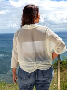 SHEIN Privé 大碼純色蝙蝠袖編織優雅外套