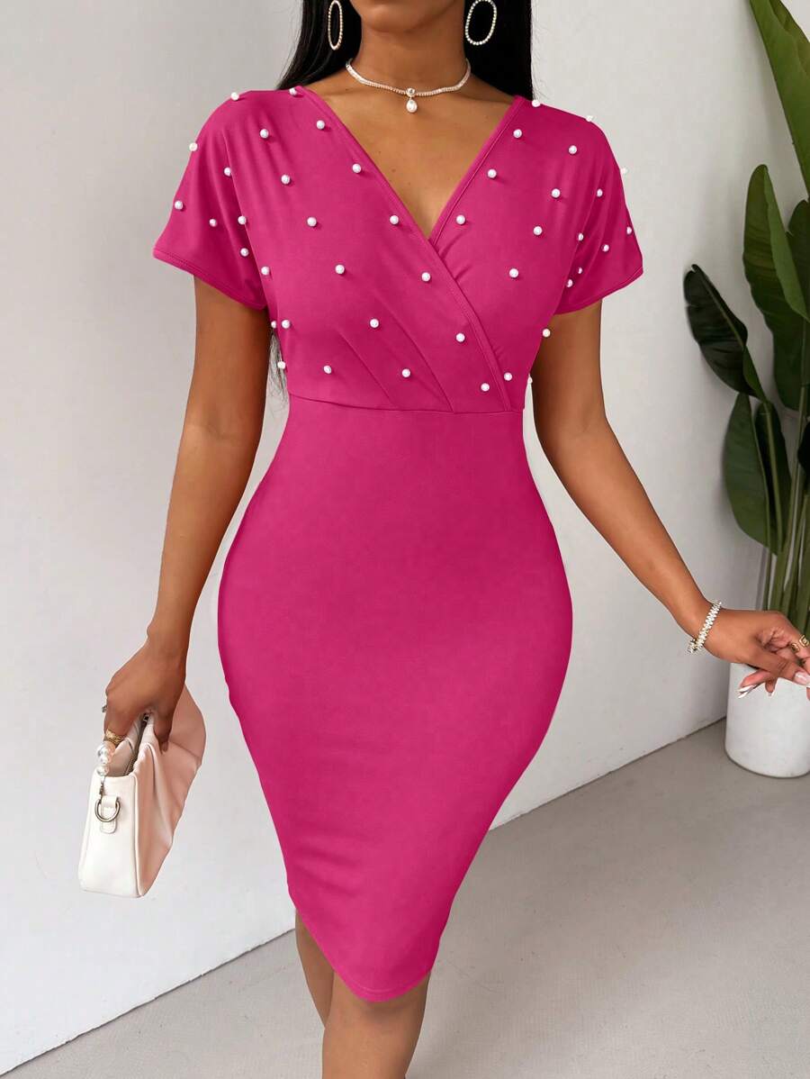 SHEIN Clasi Women Simple Printed Mesh Daily Dress - Hot Pink - View 1