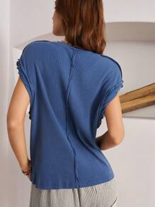 Bohemela Boho  Pocket Detail Basic Women Tee - Navy Blue - View 2