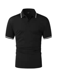 Manfinity Homme 男士大尺碼夏季休閒對比邊短袖POLO衫