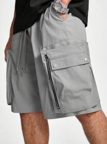 Manfinity NXTstreet Men Solid Color Drawstring Waist Shorts With Pockets For Summer Leisure - Dark Grey - View 7