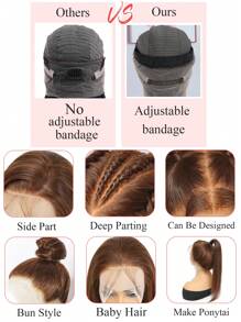 360度巧克力啡色直髮人髮蕾絲前髮片16-20英寸潮流透明蕾絲頭套假髮，帶有嬰兒發際線150%密度 - S4 - 查看 3