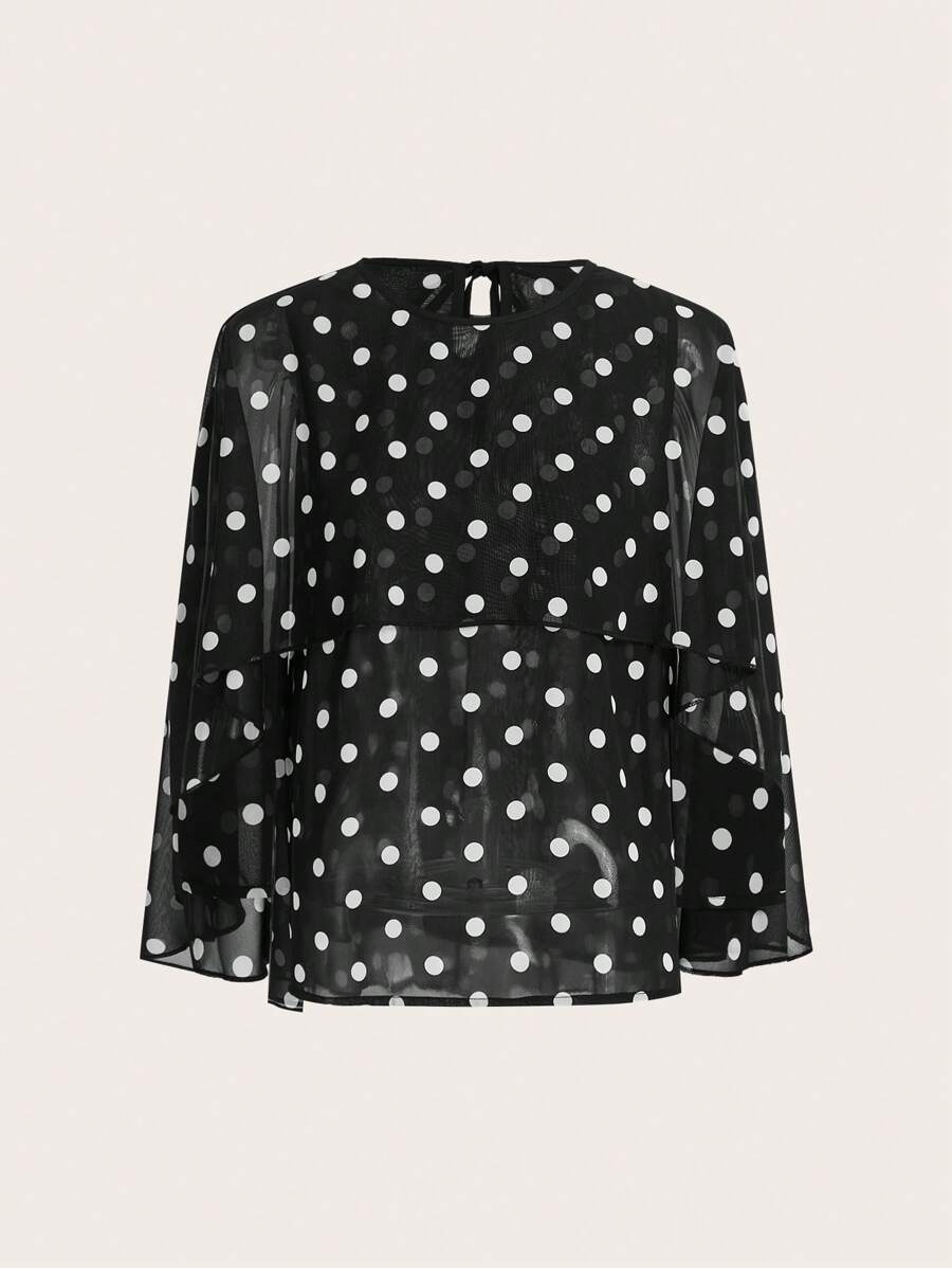 SHEIN Clasi 女士休閒春夏雪紡波點透視襯衫