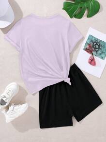GraphicGems Teen Girls' Fashion Cartoon Character Printed Short Sleeve T-Shirt And Shorts 2pcs/Set For Summer