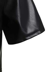 Cô Gái Trẻ Đen Da Áo khoác + Giải trí Da Quần short Giải trí Bộ đồ - màu đen - Xem 5