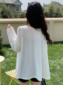 DAZY Women Loose Open Front Long Sleeve Sunscreen Cardigan Jacket For Air-Conditioned Room, Thin Sheer
