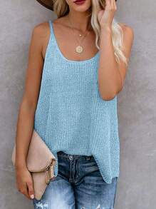 EMERY ROSE 女士休閒實色針織背心上衣 - 淺藍色 - 查看 3