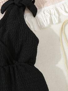 SHEIN Baby Girl Summer Solid Color Cross Wrap V-Neck Sleeveless Romper - Black - View 3