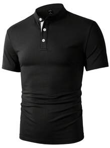 Manfinity Homme Camiseta polo de verano para hombre, manga corta con cuello de pie y unicolor para uso casual