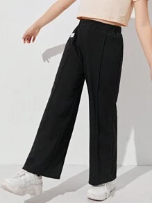 SHEIN Tween Girl Patch Detail Wide Leg Pants