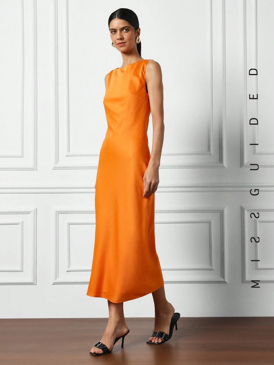 MISSGUIDED Scoop Neck Sleeveless Maxi Dress - Orange - View 1