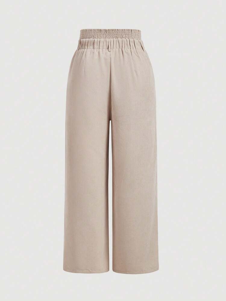 Plus Size Apricot Double-Layered Palazzo Pants With Pleated Front, Elastic Waistband And Adjustable Drawstring