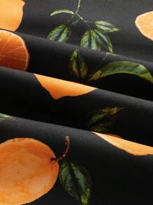 SHEIN MOD Đầm không tay dây in họa tiết màu cam cỡ lớn có cà vạt - màu đen - Xem 4