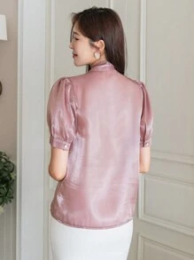 DAZY Áo sơ mi ngắn tay sang trọng có nơ, Hàng mới về - Hồng - Xem 5